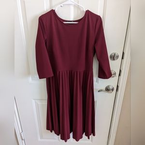 Red Pleated Midi Dress